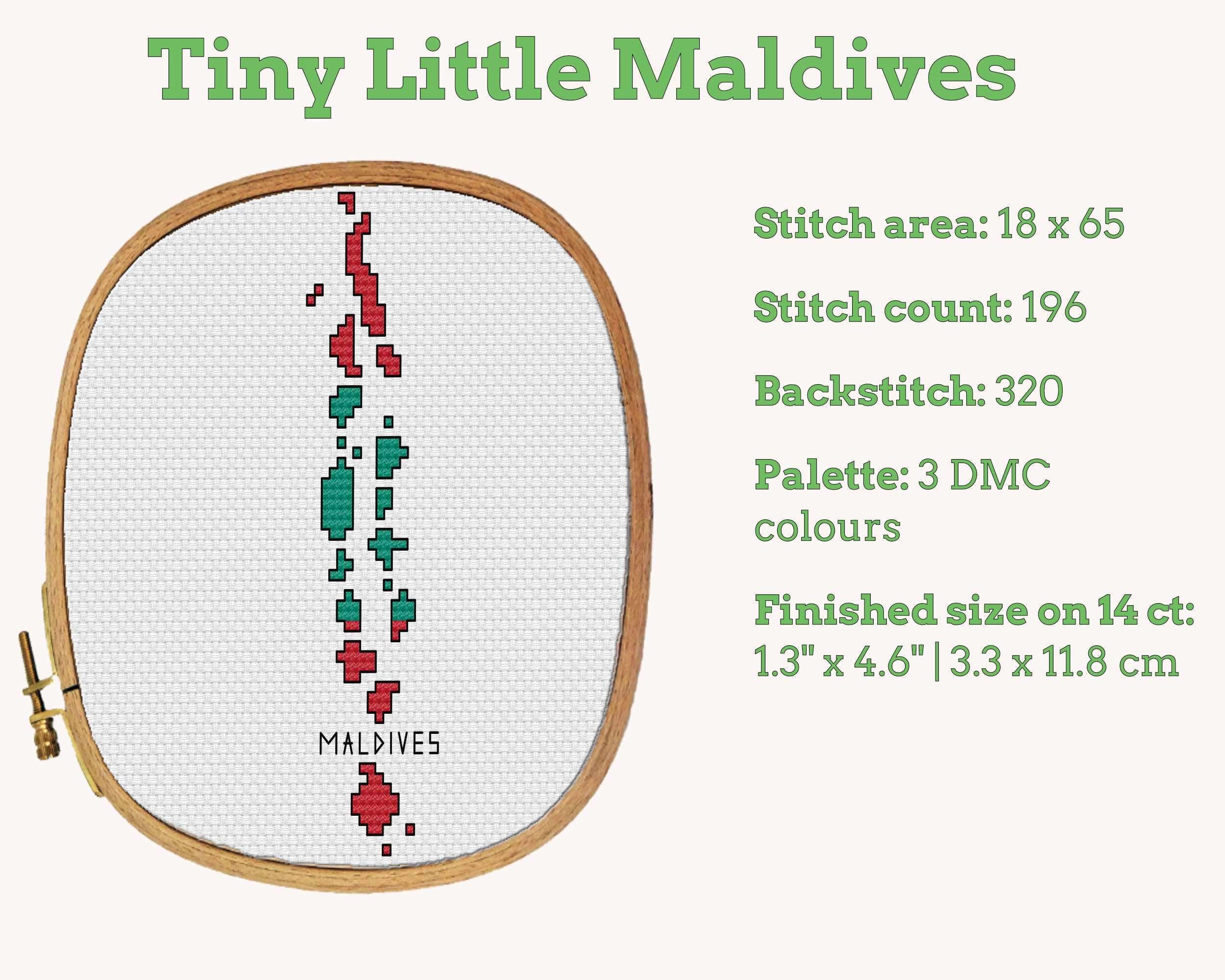 Maldives Cross Stitch Pattern: Tiny Flag Map