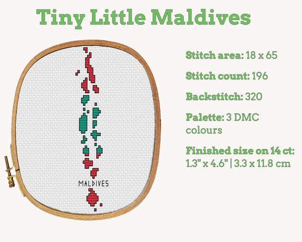 Maldives Cross Stitch Pattern: Tiny Flag Map