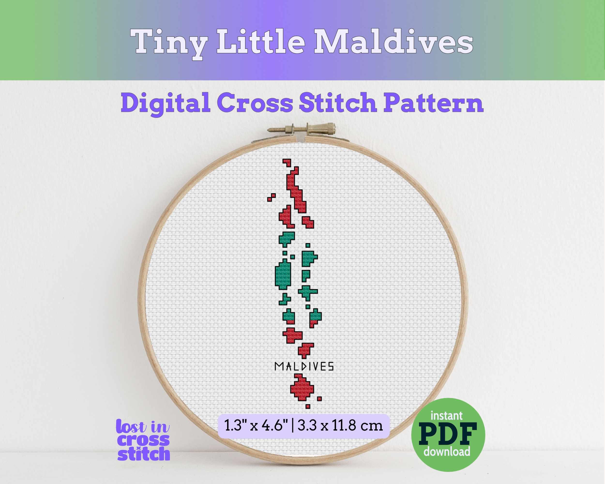 Maldives Cross Stitch Pattern: Tiny Flag Map Main image