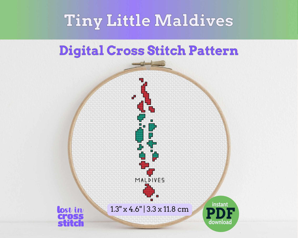 Maldives Cross Stitch Pattern: Tiny Flag Map