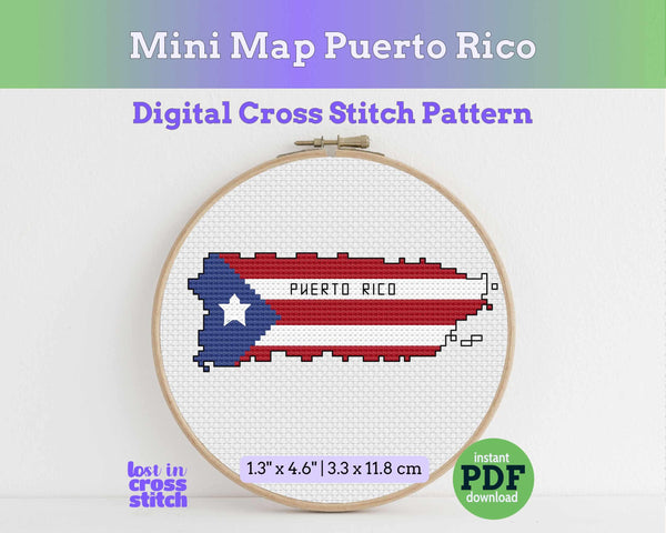 Puerto Rico Cross Stitch Pattern: Mini Flag Map