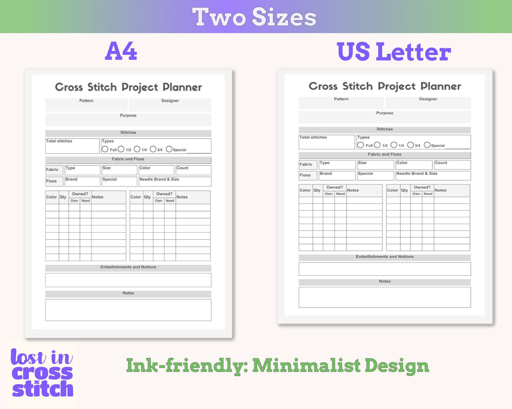 Minimalist Cross Stitch Planner & Tracker PDF