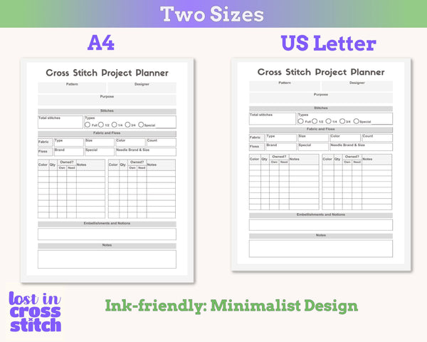Minimalist Cross Stitch Planner & Tracker PDF
