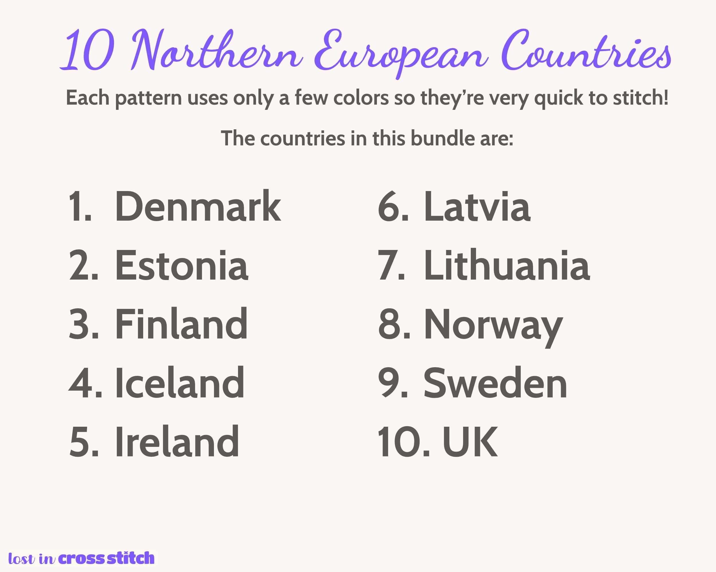 Northern Europe Cross Stitch Pattern Bundle: 10 Mini Flag Map Patterns Secondary image