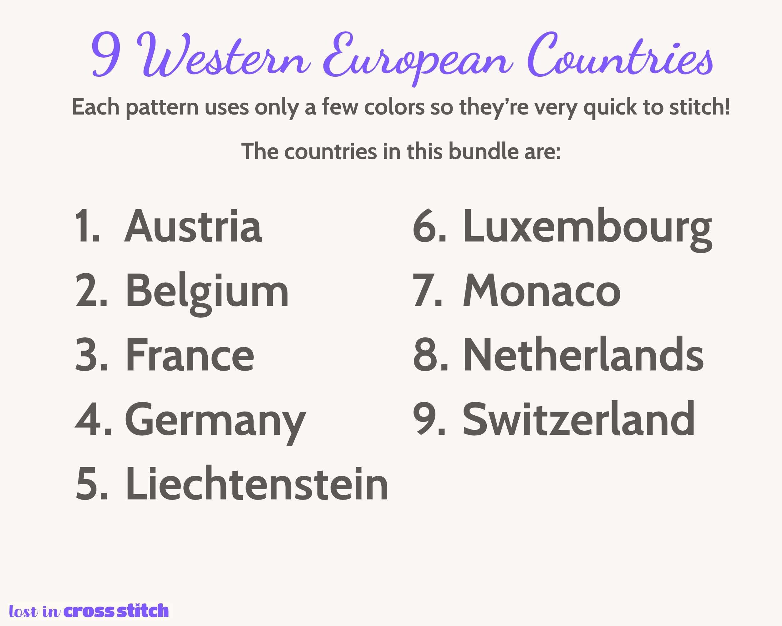 Western Europe Cross Stitch Pattern Bundle: 9 Mini Flag Map Patterns Secondary image