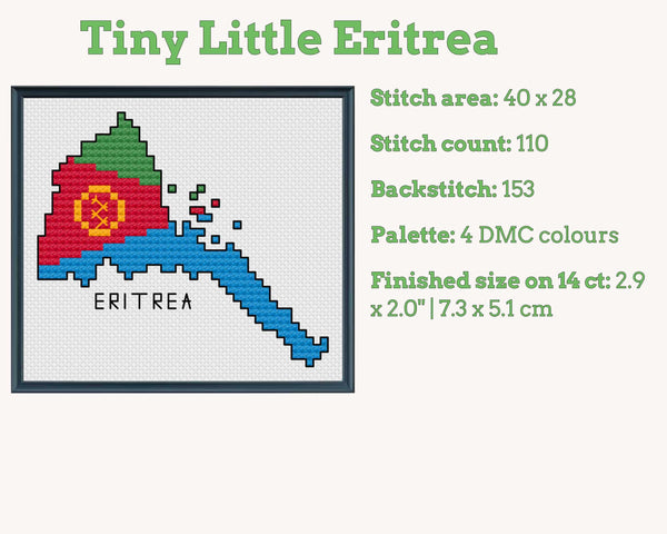 Eritrea Cross Stitch Pattern: Tiny Flag Map