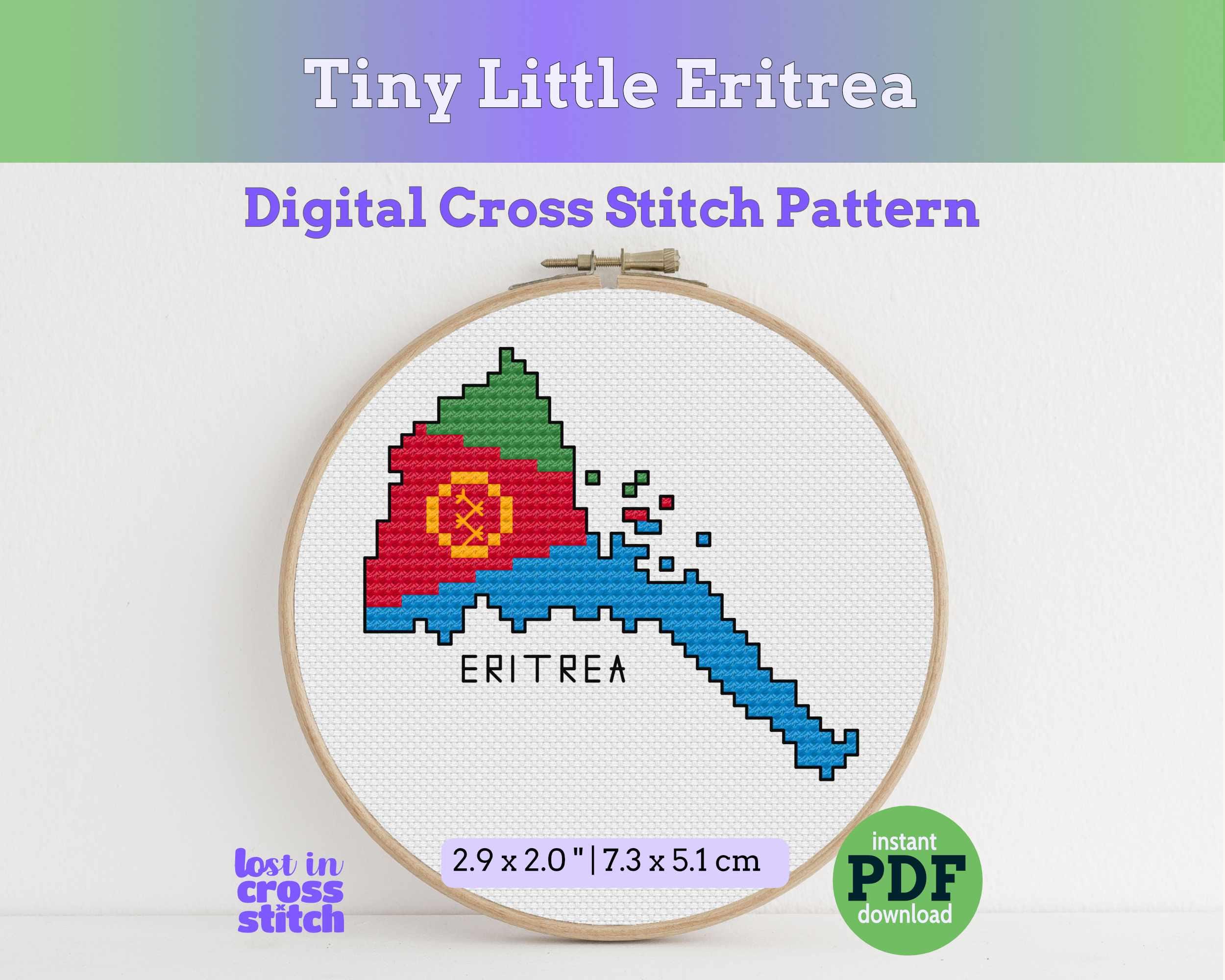 Eritrea Cross Stitch Pattern: Tiny Flag Map