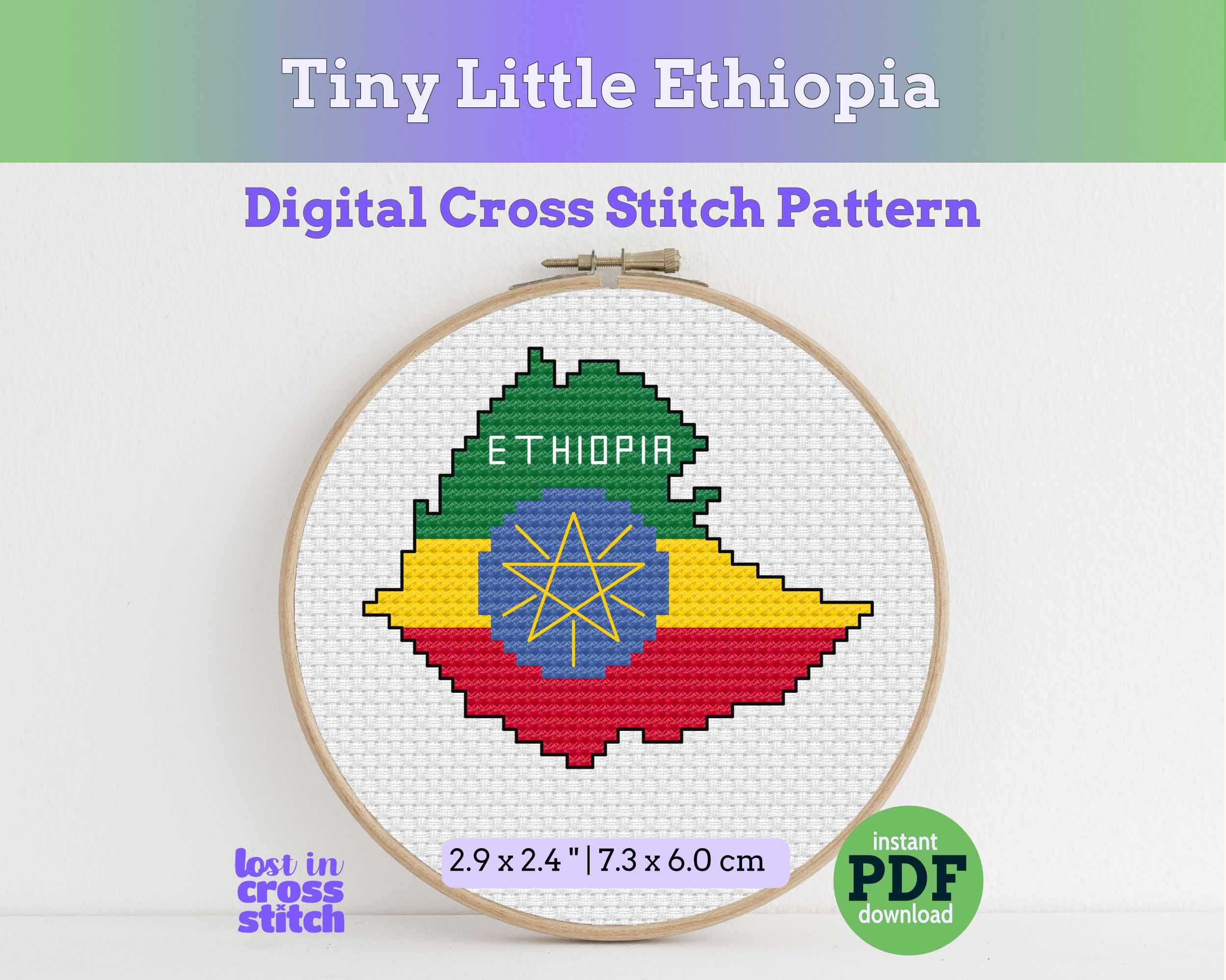 Ethiopia Cross Stitch Pattern: Mini Flag Map Main image
