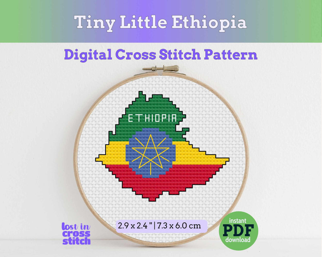 Ethiopia Cross Stitch Pattern: Mini Flag Map