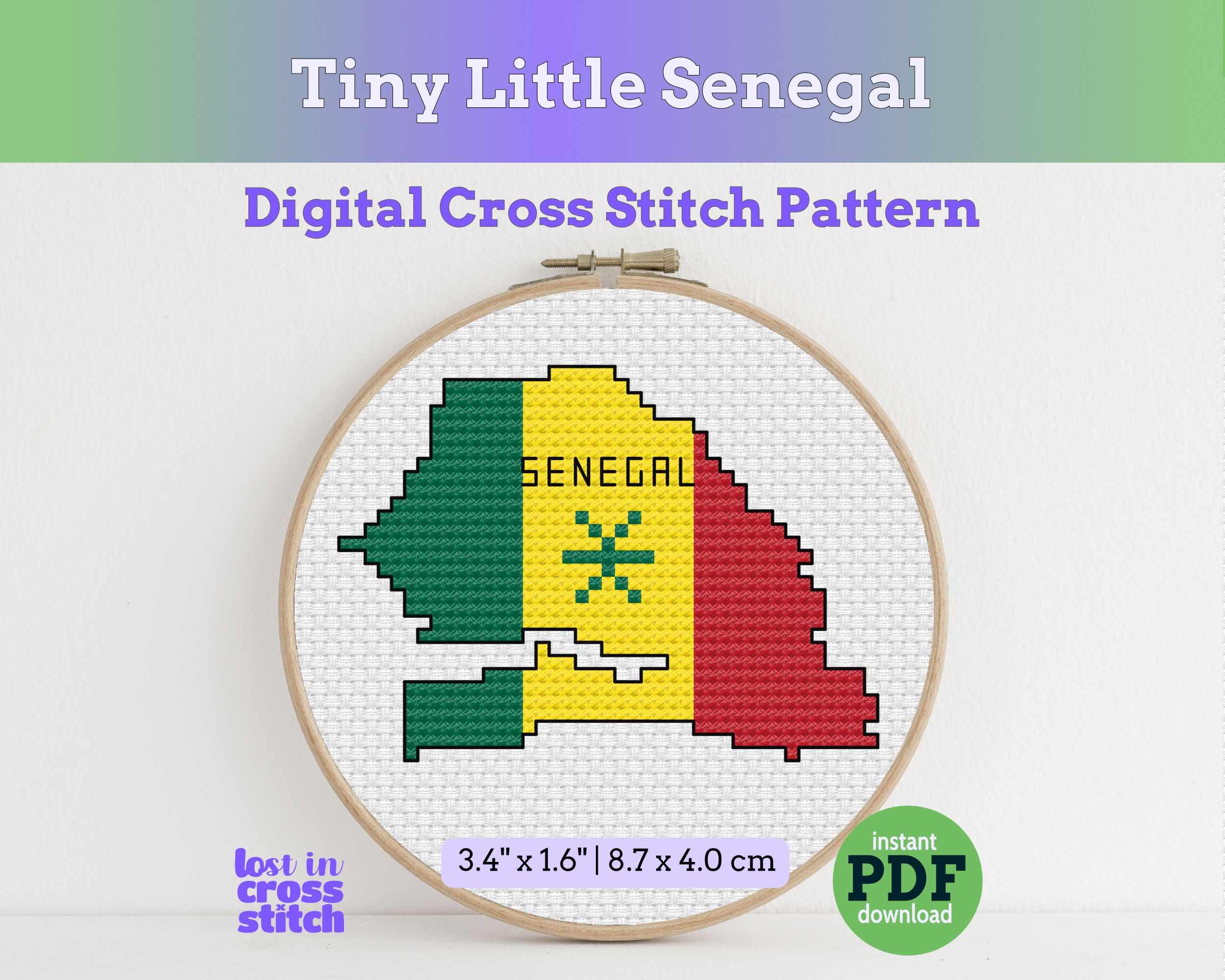 Senegal Cross Stitch Pattern: Mini Flag Map Main image