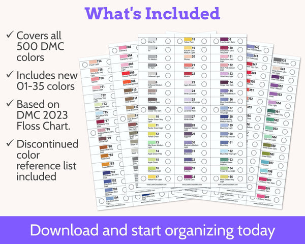 Cross Stitch DMC Floss Storage and Organisation System PDF (36 Cards)