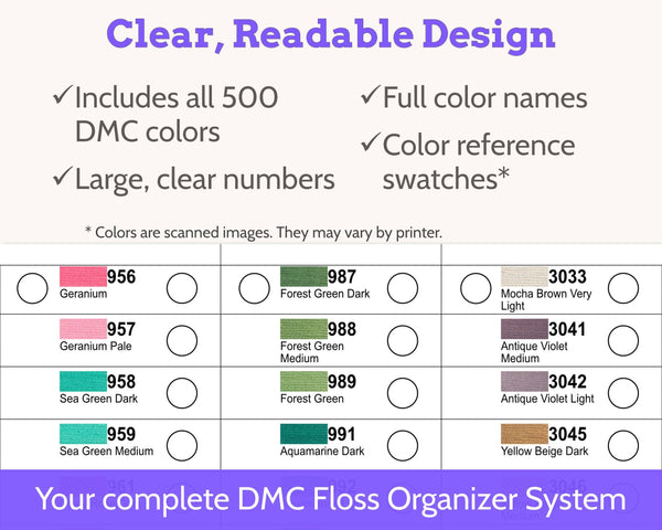 Cross Stitch DMC Floss Storage and Organisation System PDF (36 Cards)