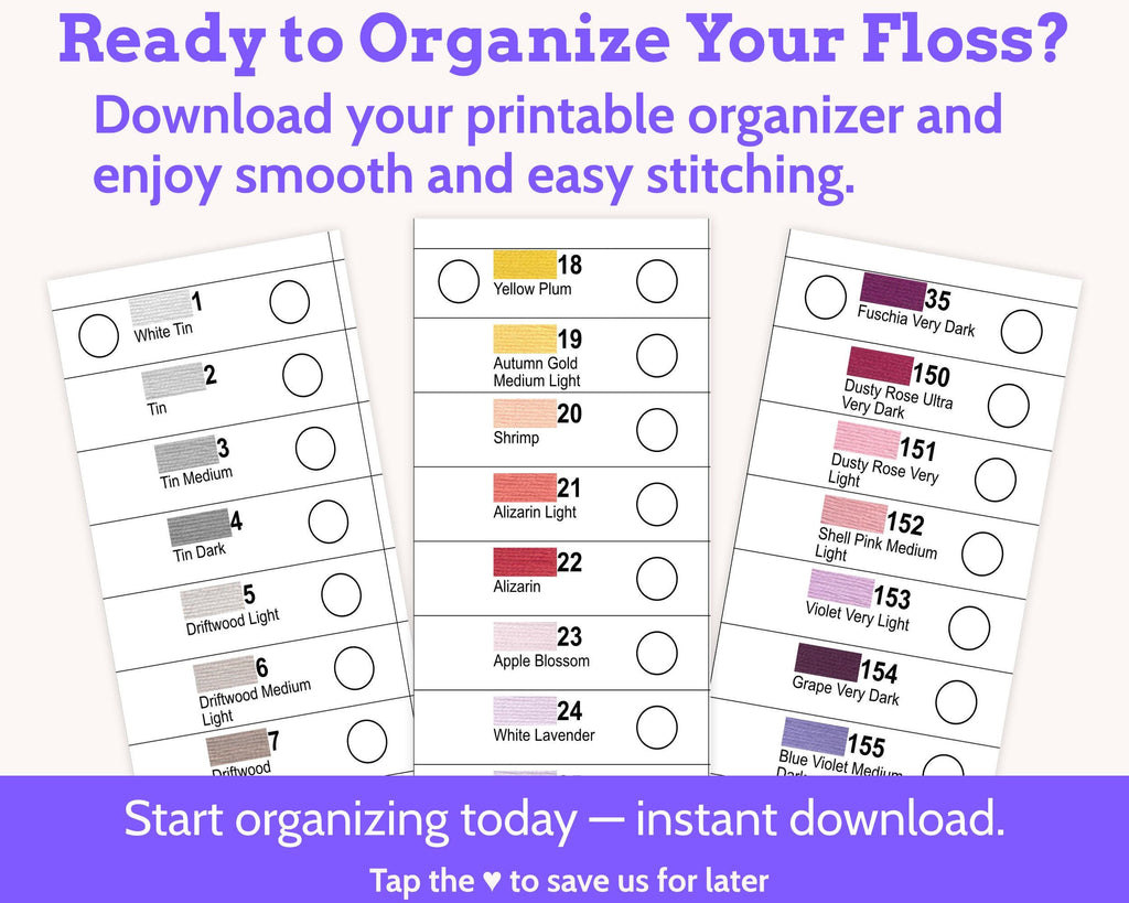 Cross Stitch DMC Floss Storage and Organisation System PDF (36 Cards)