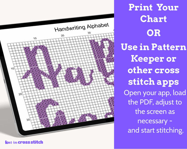 Handwriting Cross Stitch Alphabet Pattern PDF