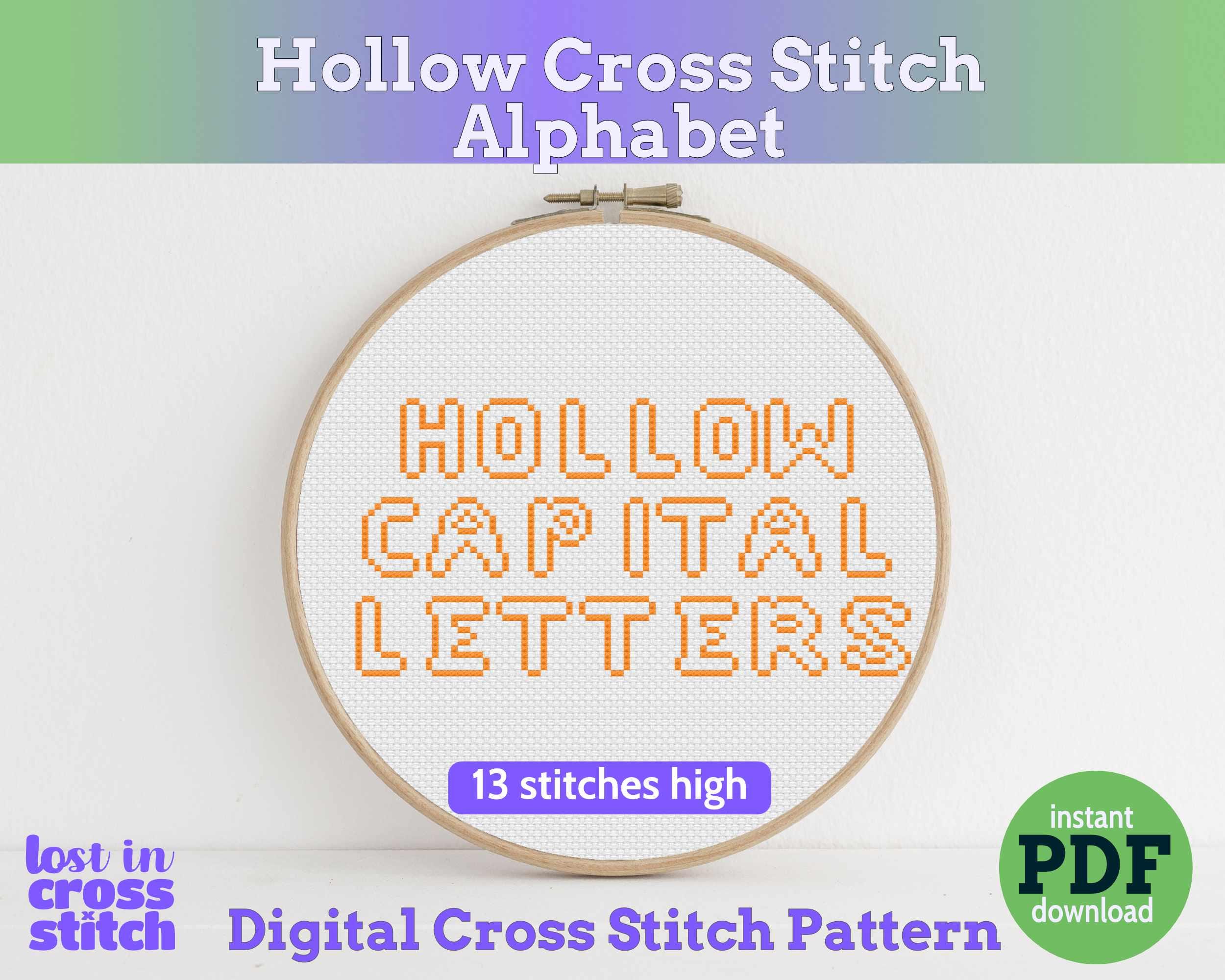 Hollow Capital Cross Stitch Alphabet Pattern PDF Main image