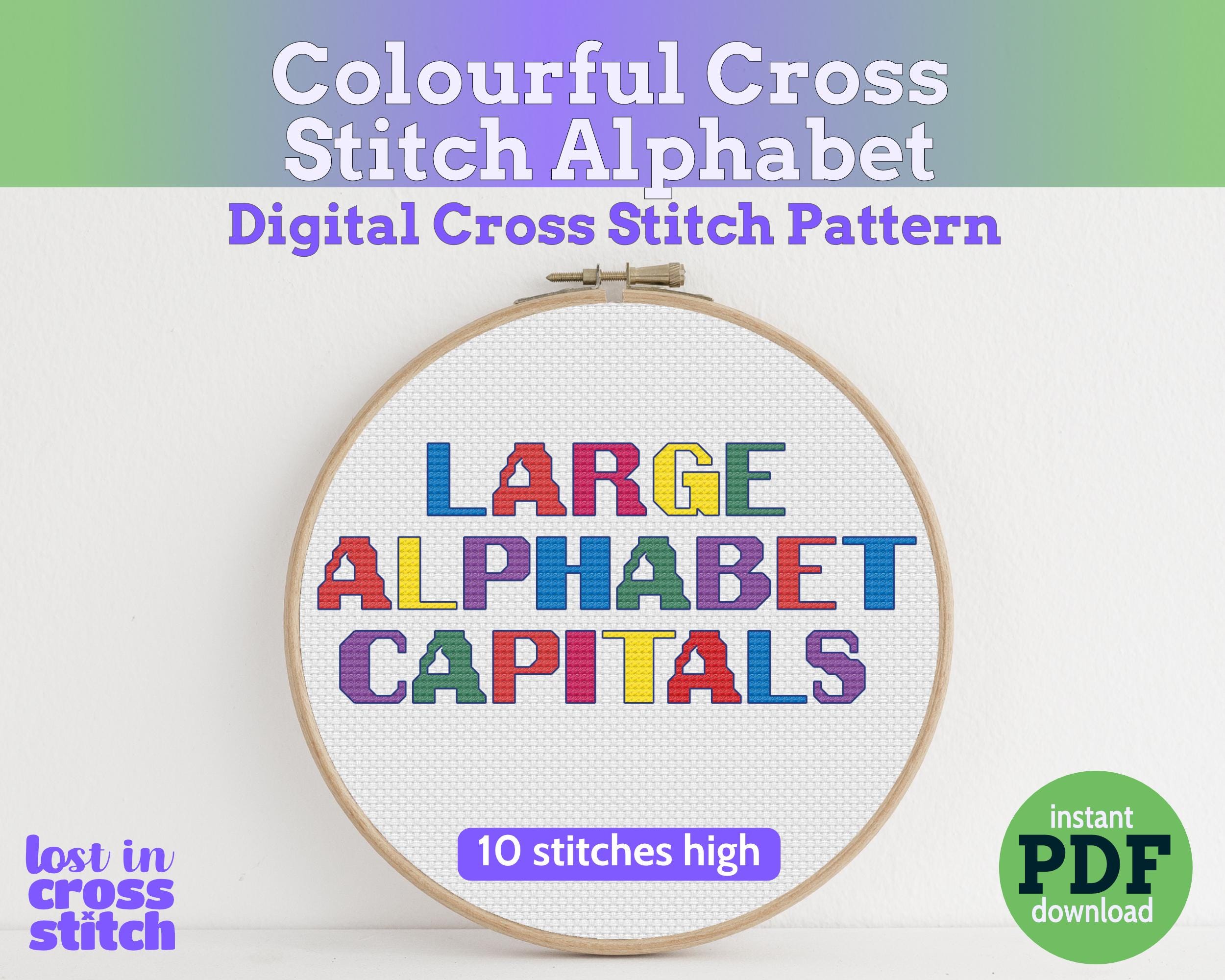 Colourful Cross Stitch Alphabet Pattern PDF Main image
