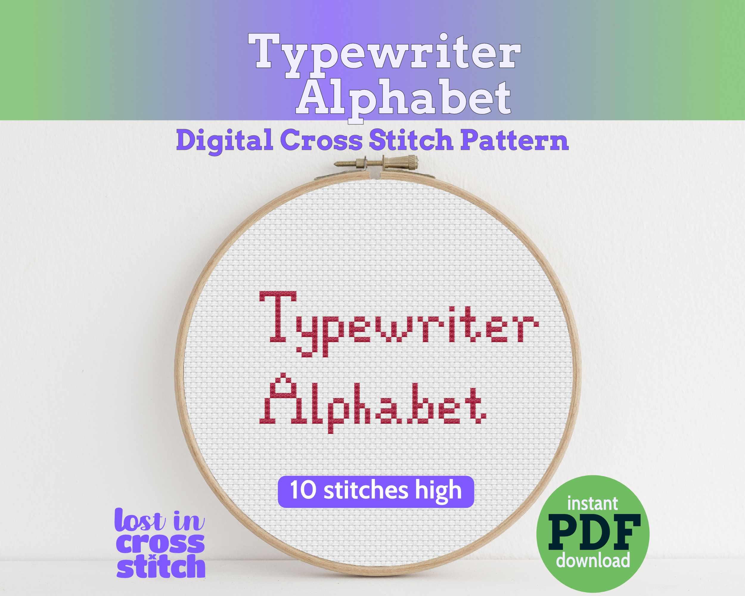 Typewriter Alphabet Cross Stitch Pattern PDF Main image