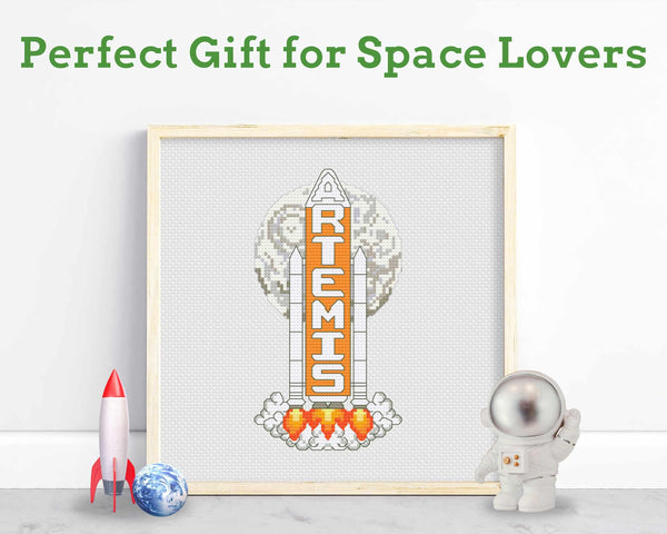 Artemis II Rocket Cross Stitch Pattern PDF