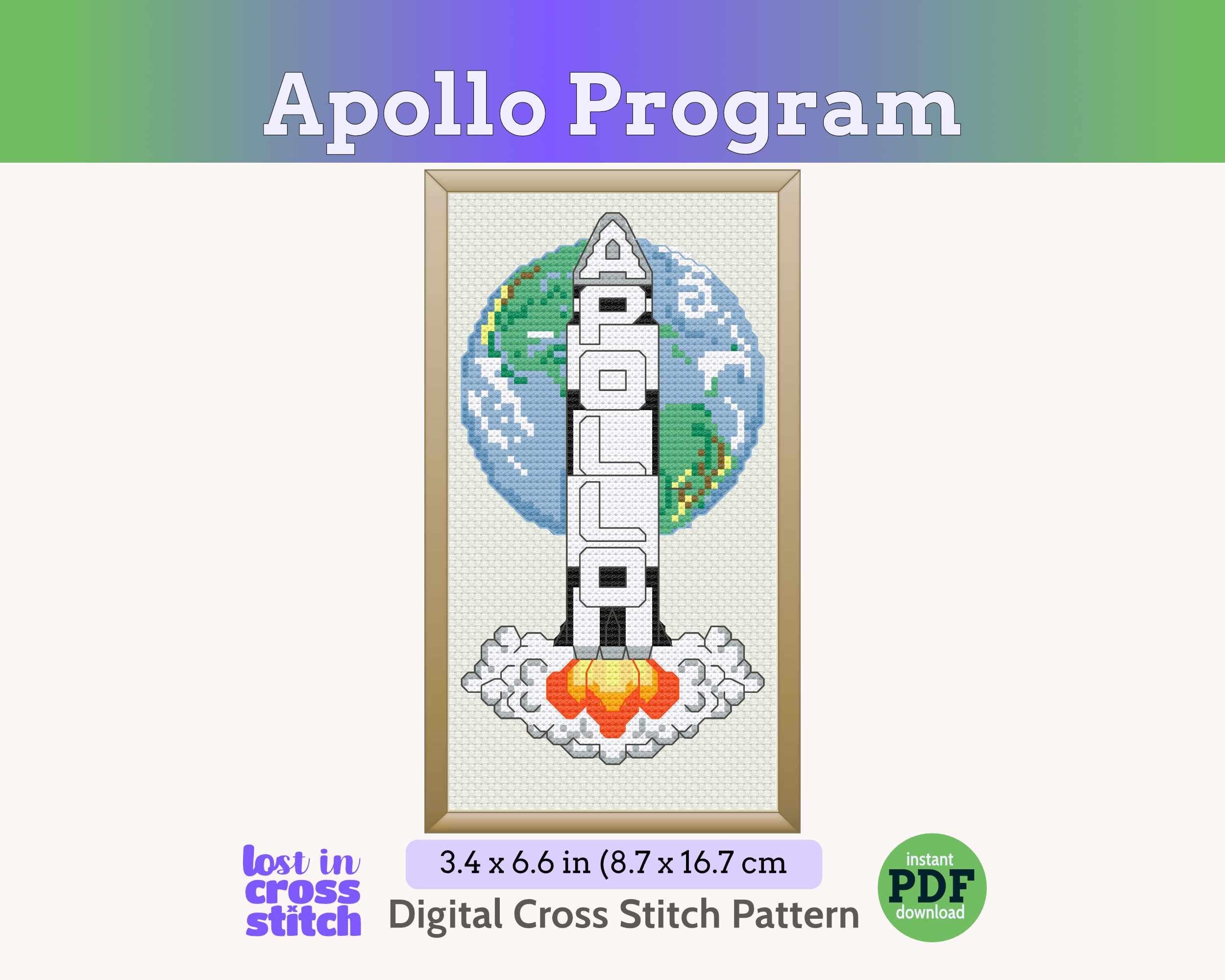 Apollo Saturn V Rocket Cross Stitch Pattern PDF Main image