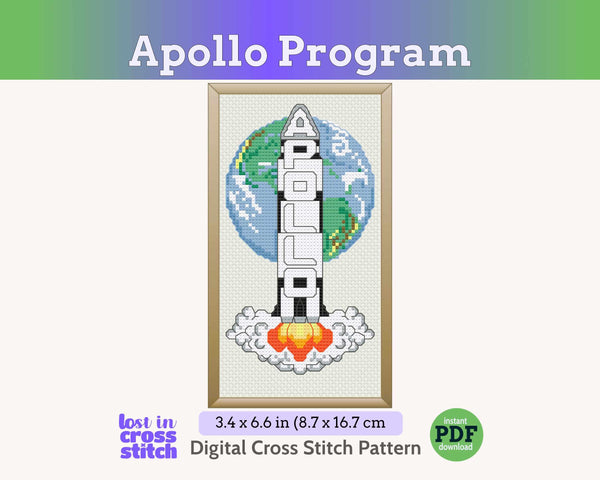 Apollo Saturn V Rocket Cross Stitch Pattern PDF