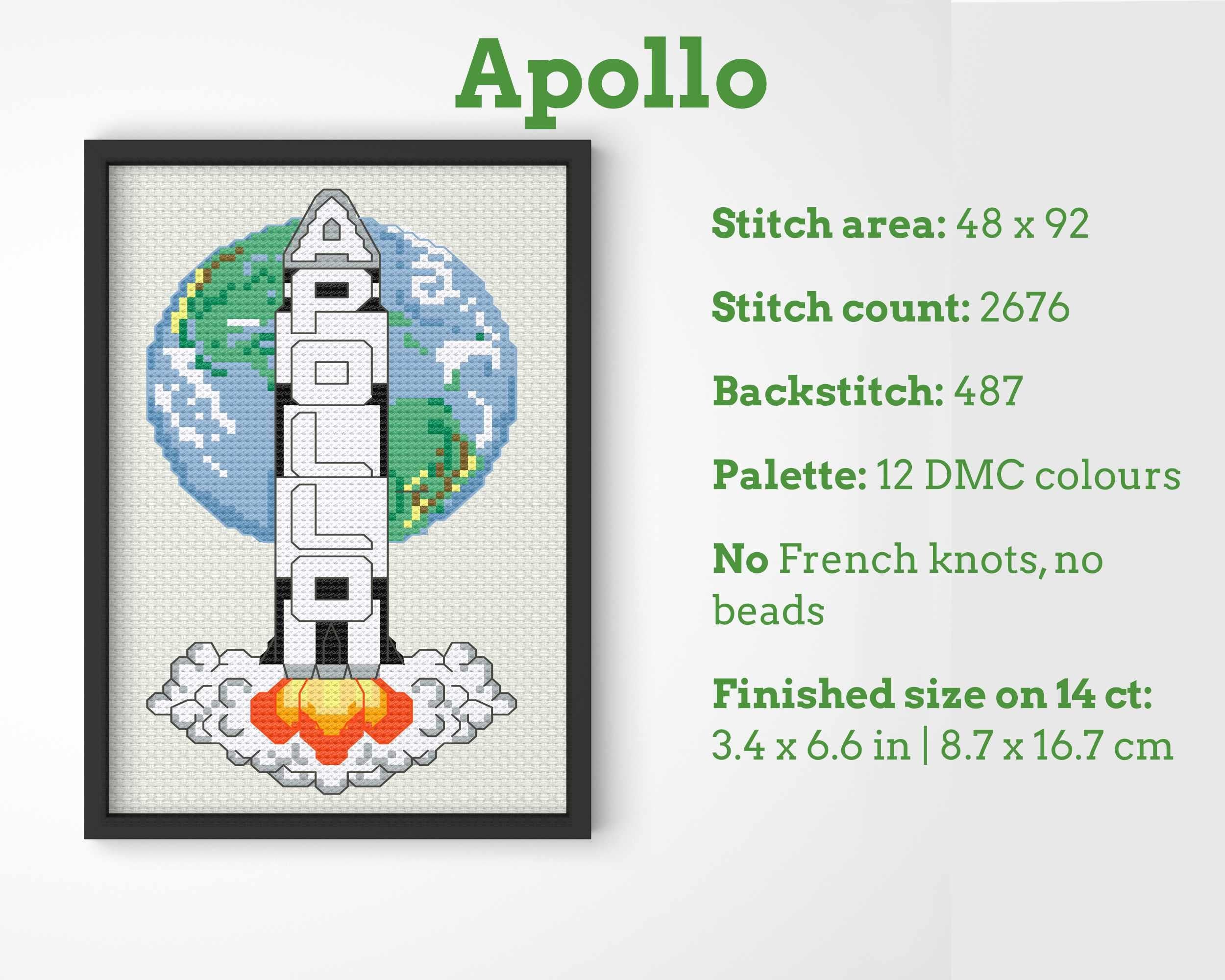 Apollo Saturn V Rocket Cross Stitch Pattern PDF Secondary image