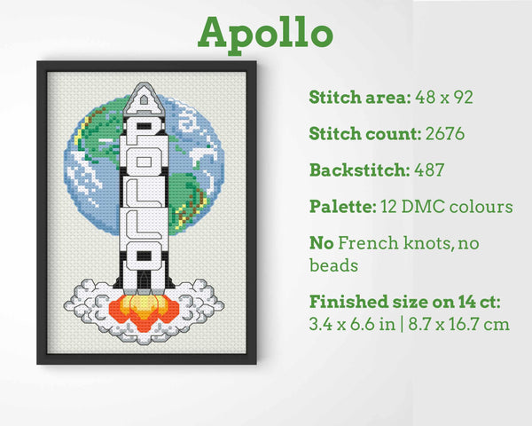 Apollo Saturn V Rocket Cross Stitch Pattern PDF