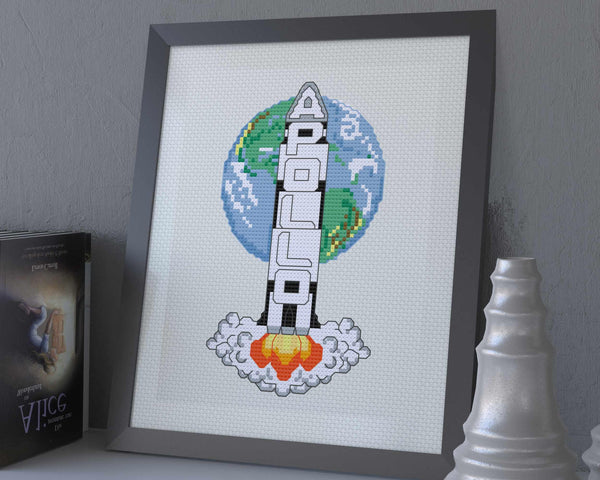 Apollo Saturn V Rocket Cross Stitch Pattern PDF