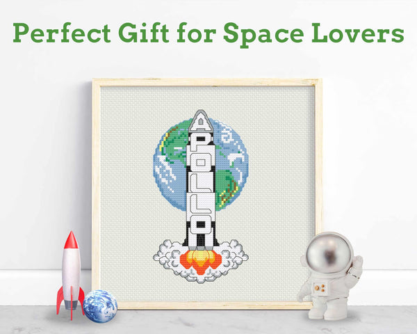 Apollo Saturn V Rocket Cross Stitch Pattern PDF