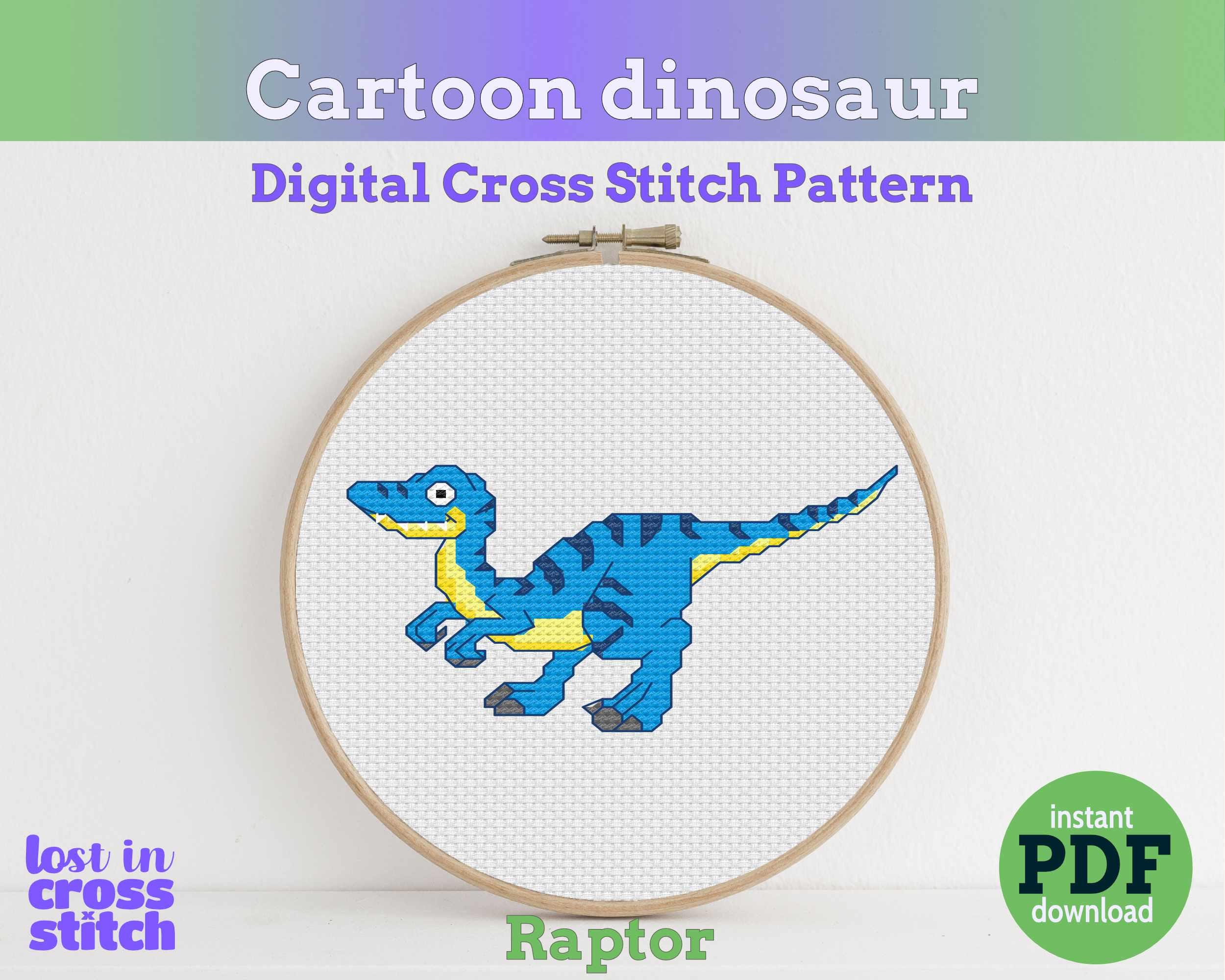 Raptor Dinosaur Cross Stitch Pattern Main image