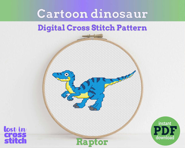 Raptor Dinosaur Cross Stitch Pattern