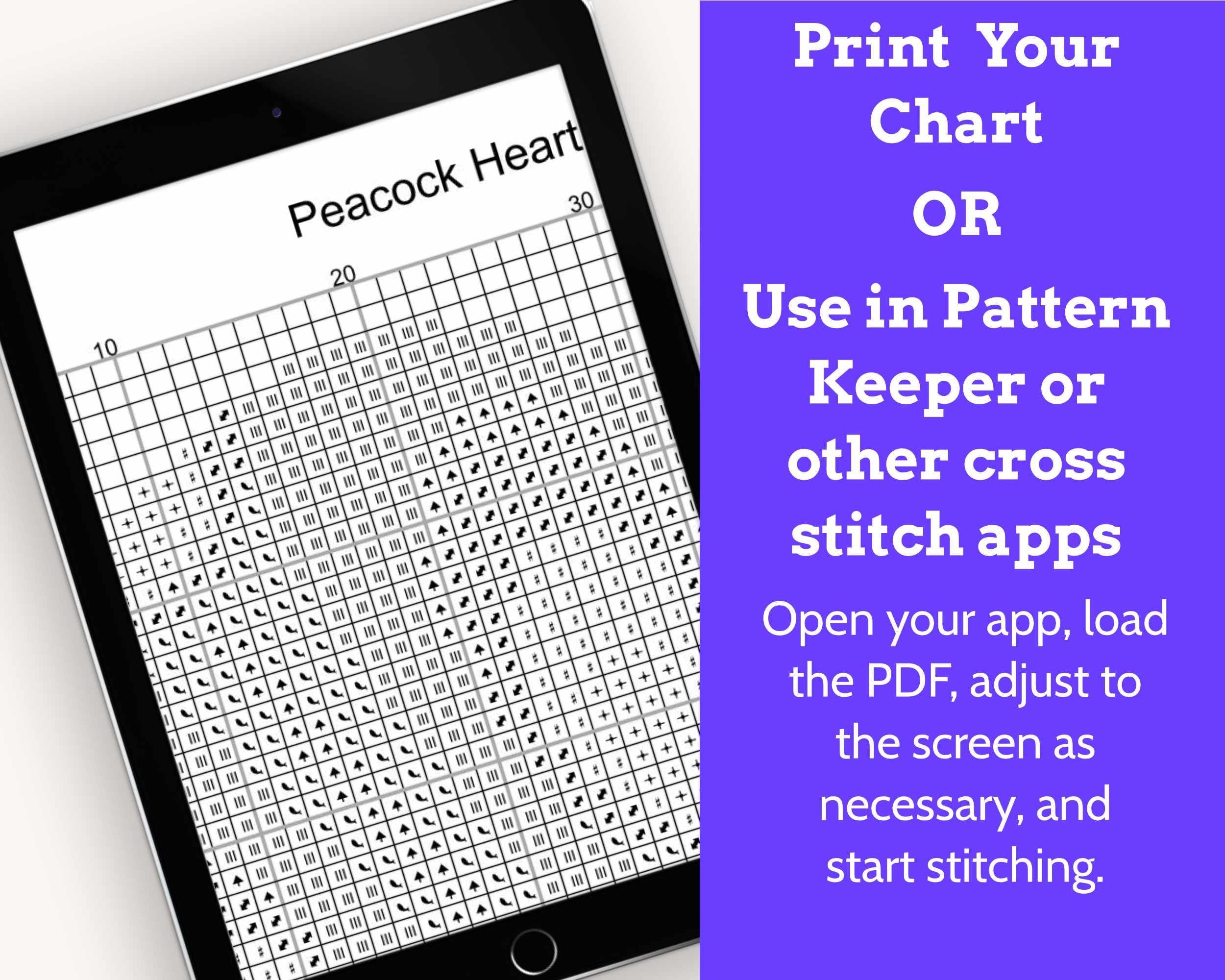 Art Nouveau Peacock Feather Cross Stitch Pattern PDF for metallic floss