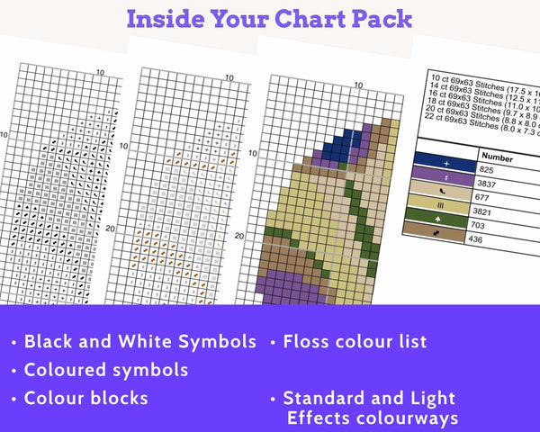 Art Nouveau Peacock Feather Cross Stitch Pattern PDF for metallic floss