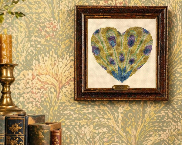 Art Nouveau Peacock Feather Cross Stitch Pattern PDF for metallic floss