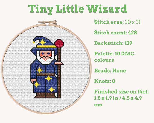 Tiny Little Wizard Cross Stitch Pattern PDF