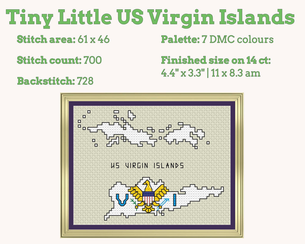 US Virgin Islands Cross Stitch Pattern: Mini Flag Map