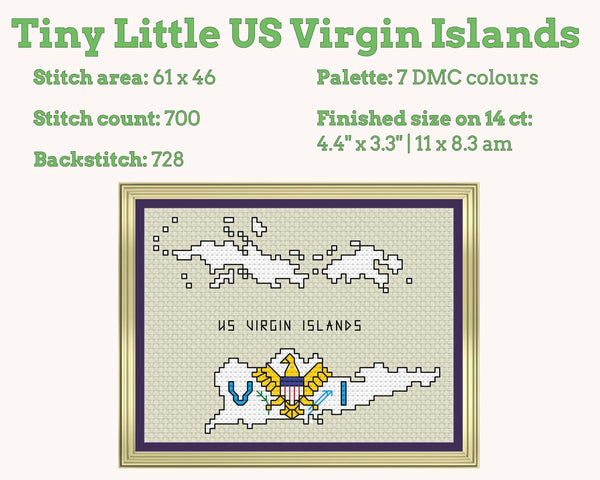 US Virgin Islands Cross Stitch Pattern: Mini Flag Map