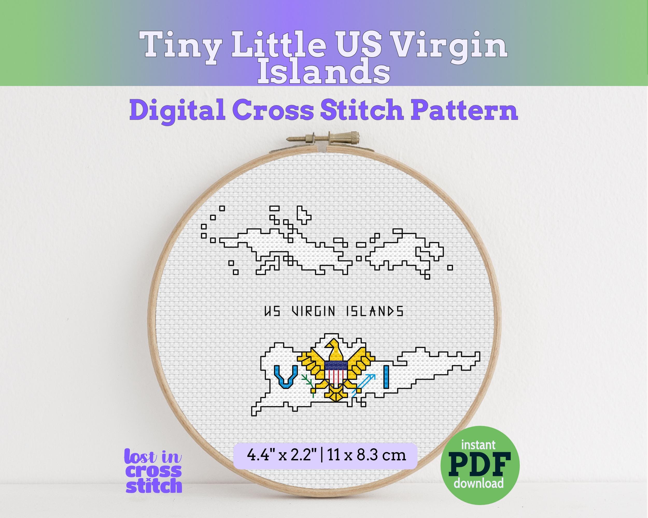 US Virgin Islands Cross Stitch Pattern: Mini Flag Map Main image