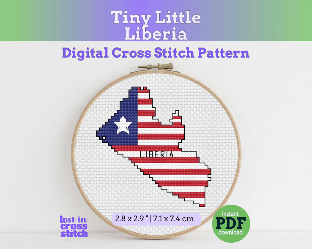 Liberia Cross Stitch Pattern: Tiny Flag Map