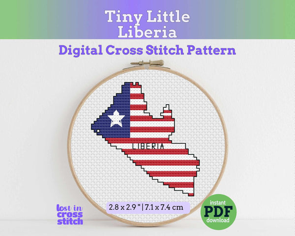 Liberia Cross Stitch Pattern: Tiny Flag Map