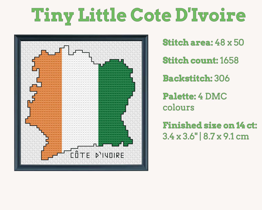 Côte d'Ivoire Cross Stitch Pattern: Mini Flag Map