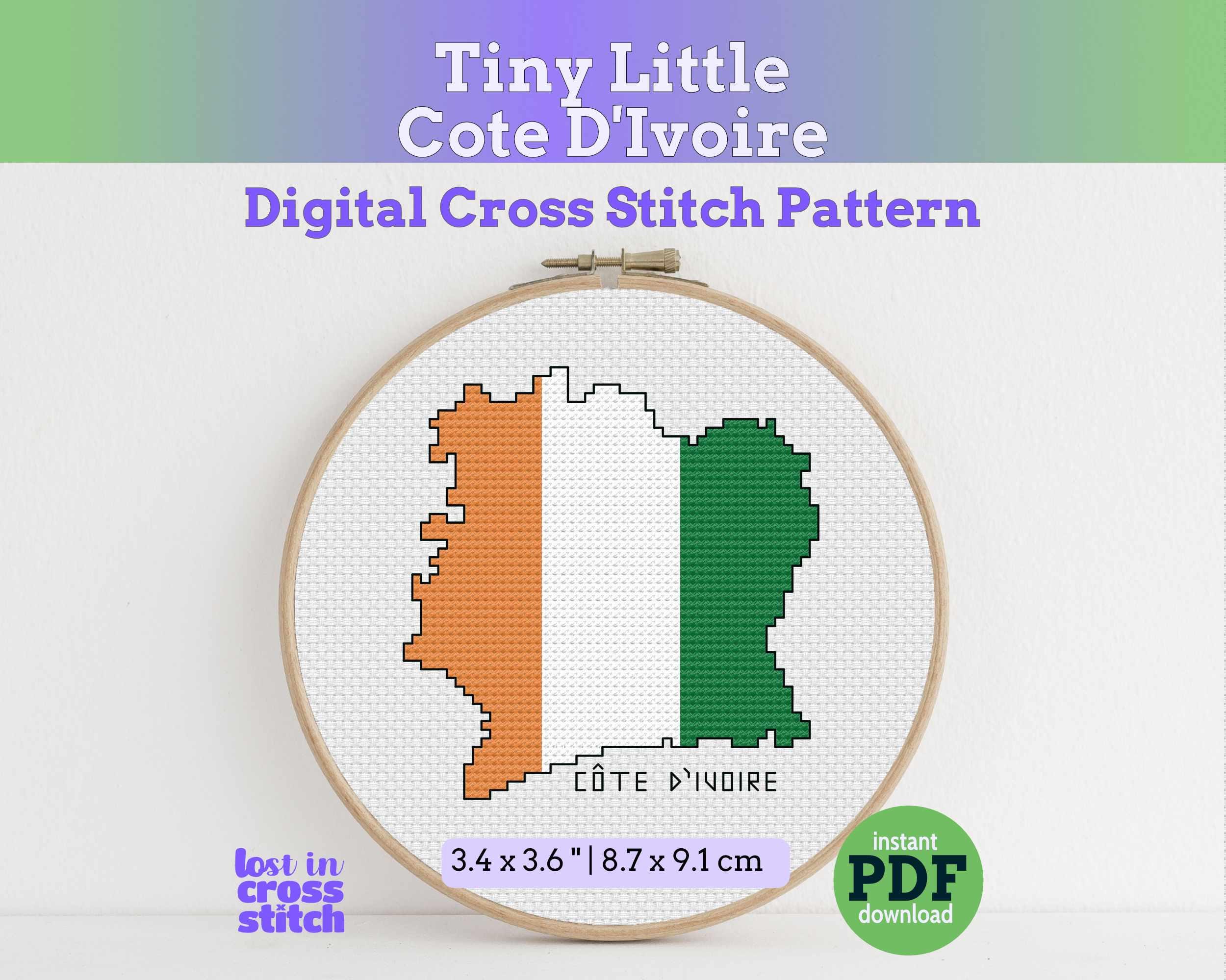 Côte d'Ivoire Cross Stitch Pattern: Mini Flag Map Main image