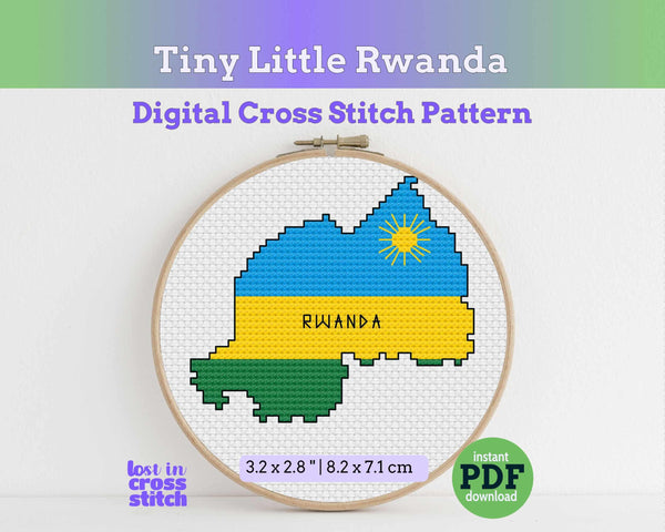 Rwanda Cross Stitch Pattern: Tiny Flag Map