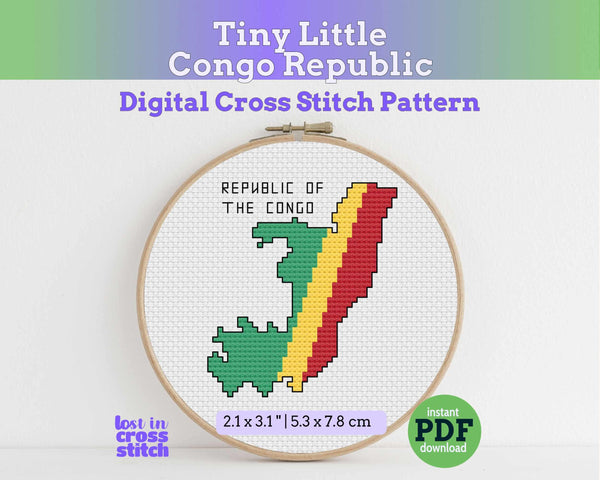 Congo Cross Stitch Pattern: Tiny Flag Map, Republic of the Congo