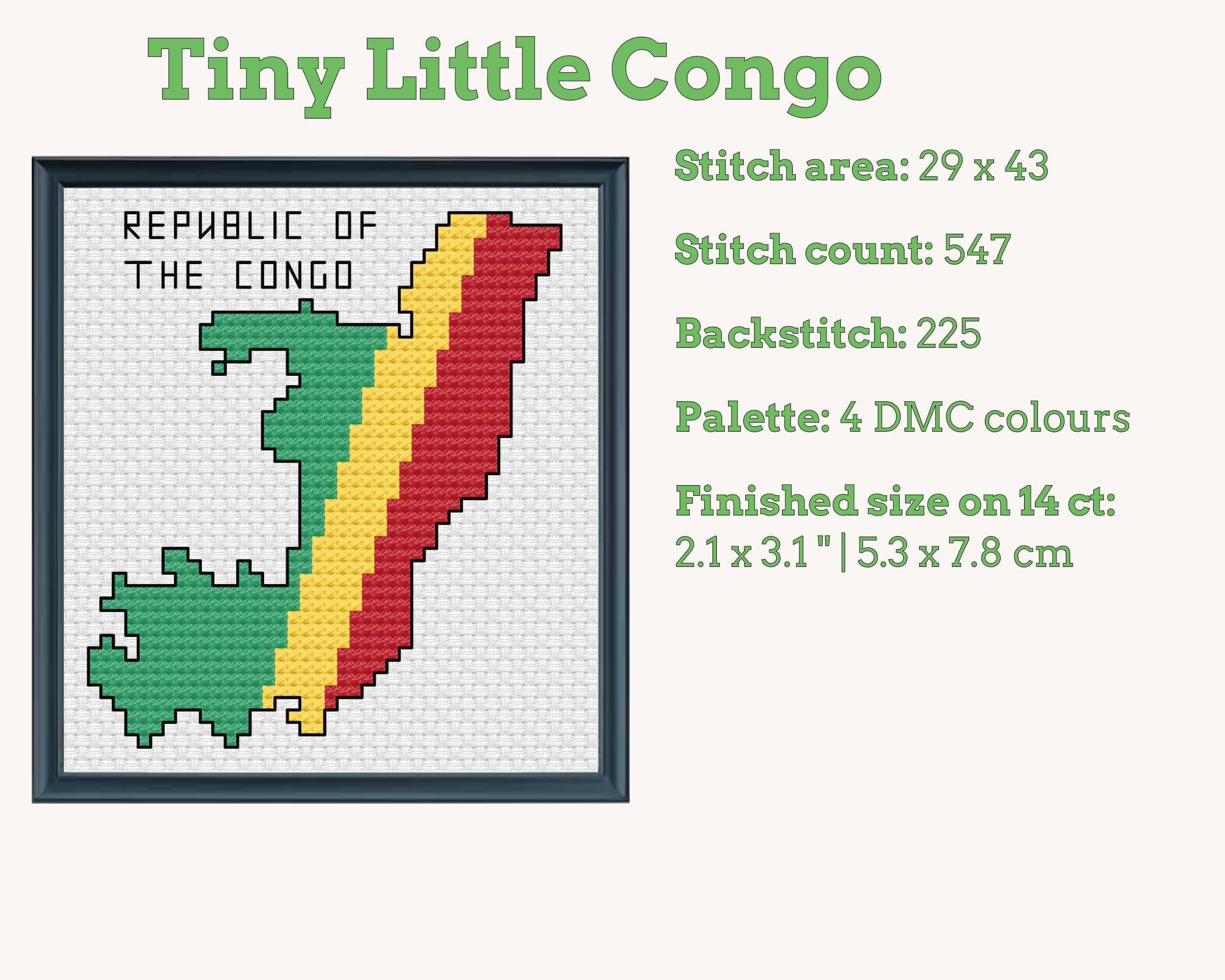 Congo Cross Stitch Pattern: Tiny Flag Map, Republic of the Congo Secondary image