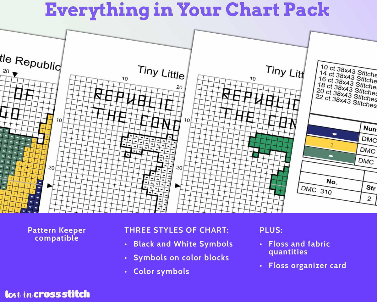 Congo Cross Stitch Pattern: Tiny Flag Map, Republic of the Congo