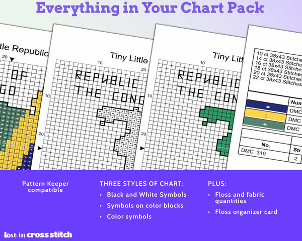 Congo Cross Stitch Pattern: Tiny Flag Map, Republic of the Congo