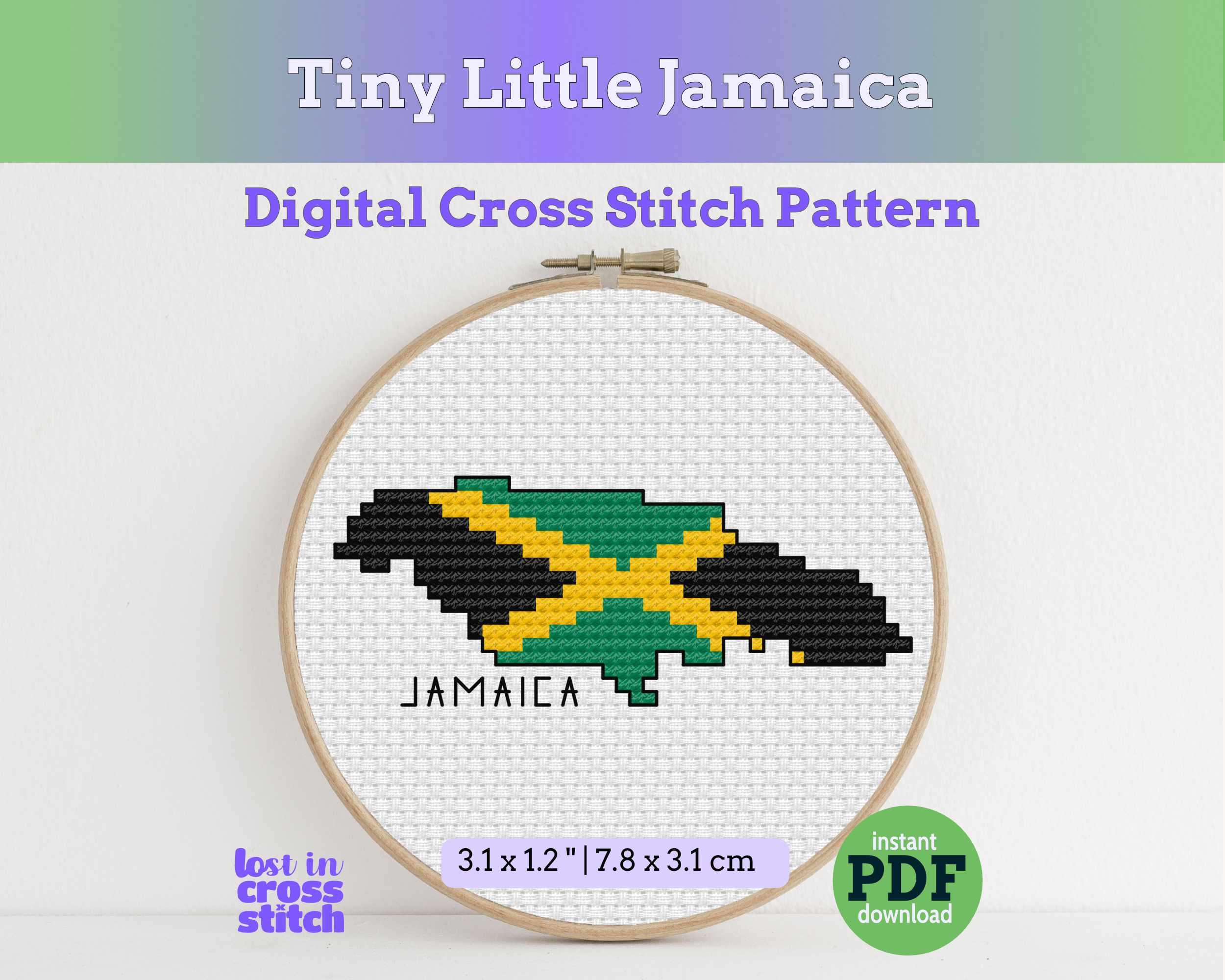 Jamaica Cross Stitch Pattern: Mini Flag Map Main image