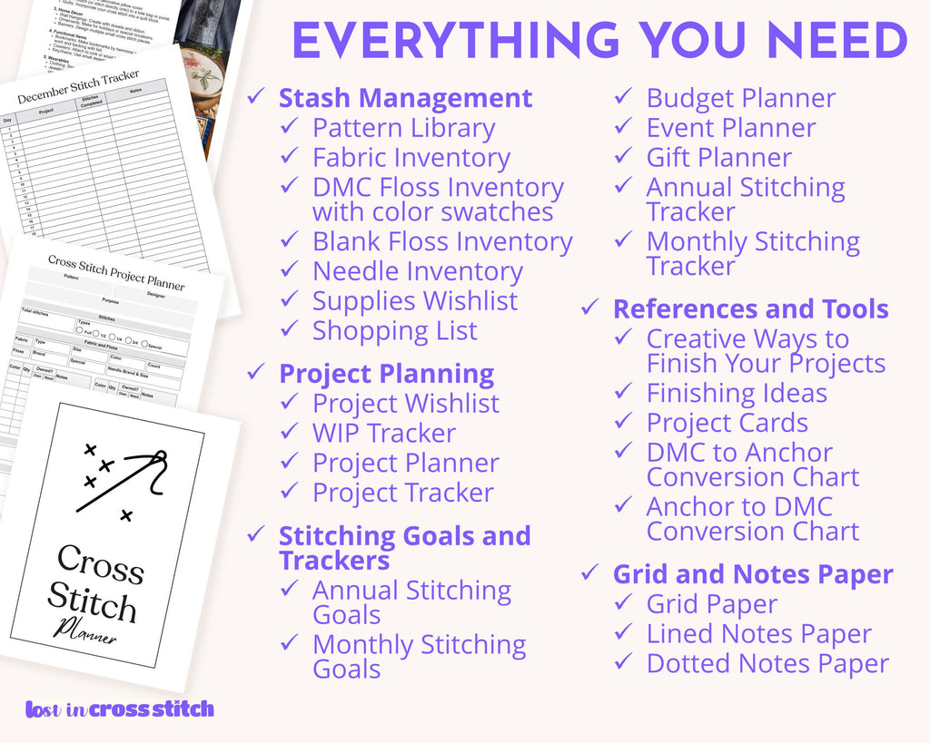 Minimalist Cross Stitch Planner & Tracker PDF