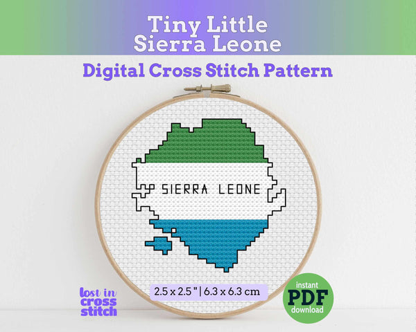 Sierra Leone Cross Stitch Pattern: Tiny Flag Map
