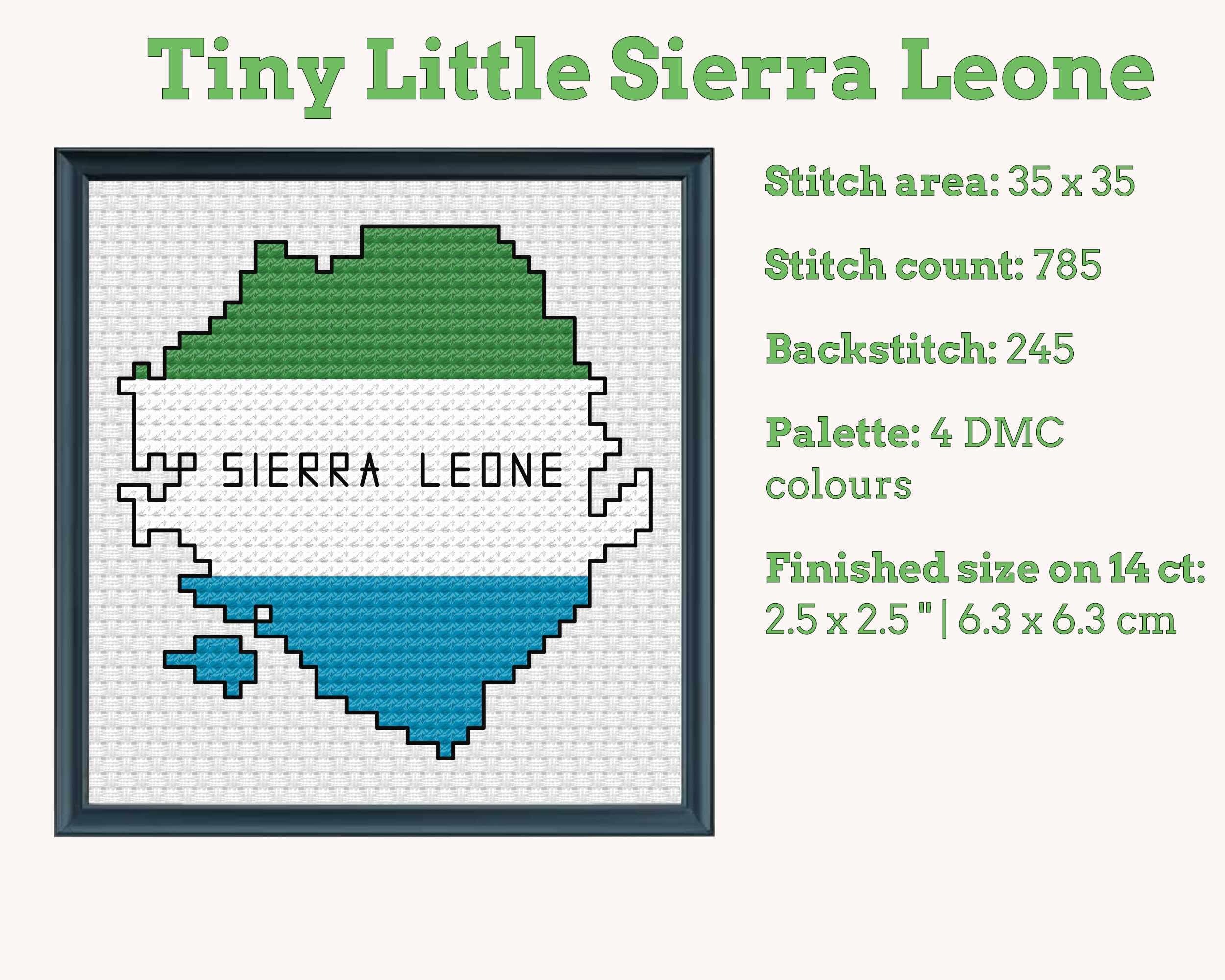 Sierra Leone Cross Stitch Pattern: Tiny Flag Map